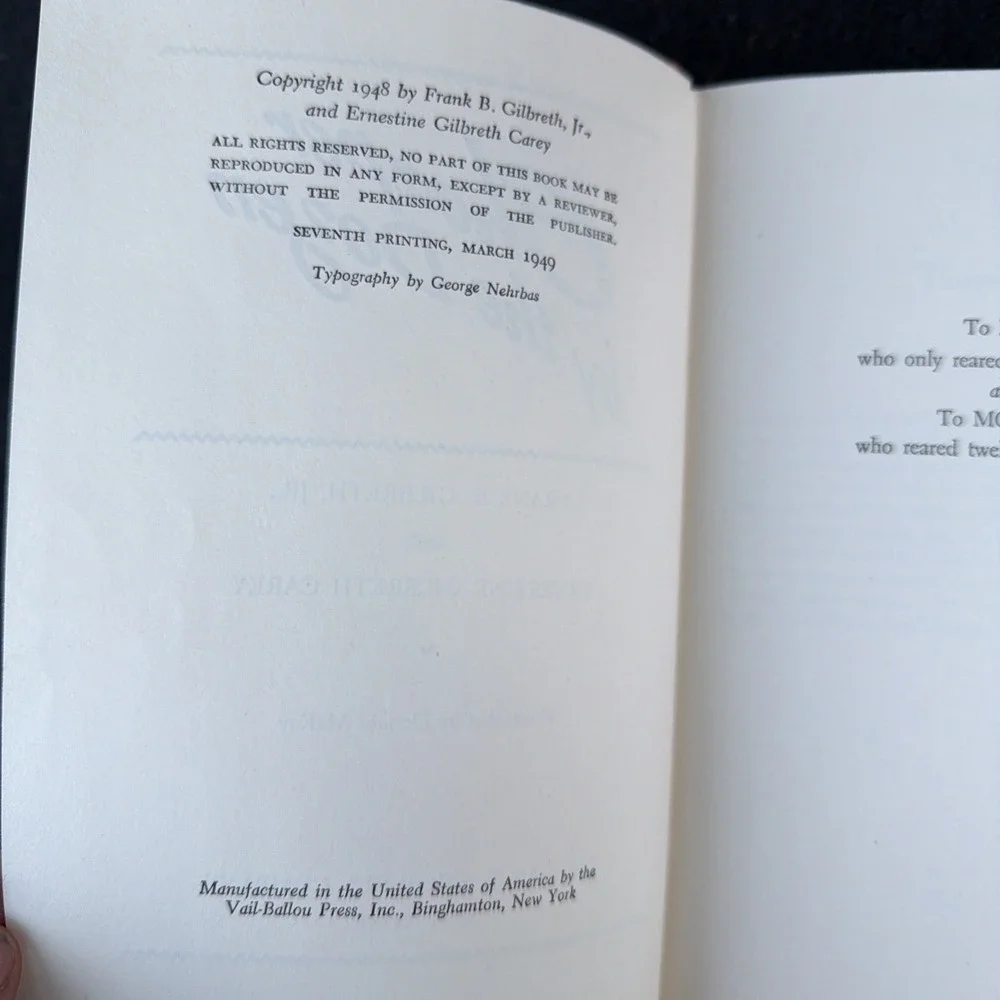 Cheaper by the Dozen HCDJ Frank Gilbreth Ernestine Gilbreth Carey‎ 1st Ed 1949